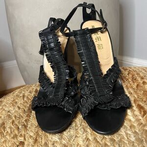 L.A.M.B. Black Ruffled Sandals